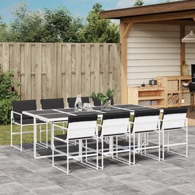vidaXL 9 pcs conj. de jantar p/ jardim c/ almofadões textilene branco