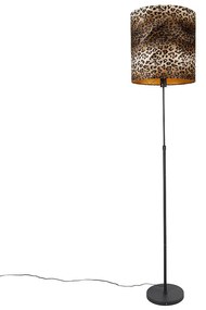 Candeeiro de pé preto com cúpula de padrão de leopardo 40 cm - Parte Clássico / Antigo