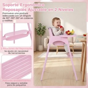 Cadeira refeição alta conversível 4 em 1 para bebés 2 alturas comTabuleiro duplo removível Arnês de 5 pontos Apoio para os pés Fácil de limpar 6-36 me