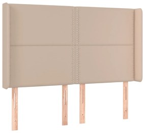 Cama box spring c/colchão/LED 140x190cm couro artif. cappuccino