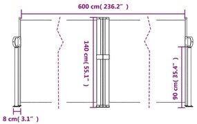 Toldo lateral retrátil 140x600 cm vermelho