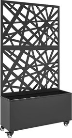 Outsunny Canteiro com Painel de Privacidade com Rodas e Treliça 90 x 30 x 160 cm Metal Preto | Aosom Portugal