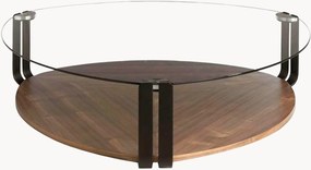 Mesa de centro orgânica com tampo em vidro e prateleira Maki
