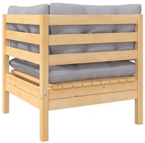 3 pcs conj. lounge jardim c/ almofadões cinzentos pinho maciço