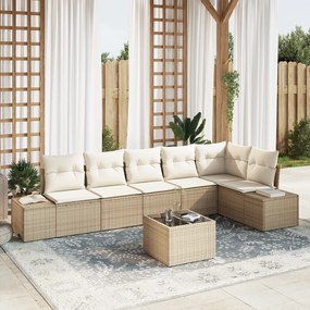 Conjunto de Sofá de Jardim de 7 Peças com Almofadas Bege Vime