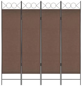vidaXL Divisória de quarto com 4 painéis 160x180 cm castanho