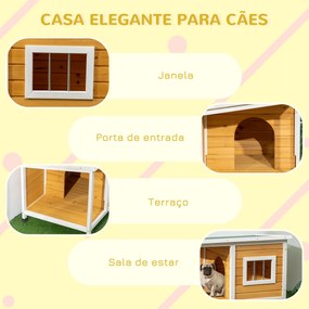 Casa para Cães de Madeira 85,5x62x60cm Casa para Animais de Estimação Casa para Cães com Teto Asfáltico Impermeável e Janela para Interior e Exterior