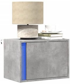 vidaXL Mesa de cabeceira de parede com luzes LED cinzento cimento