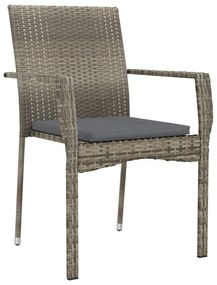 Conjunto de Jantar de Jardim de 7 Peças com Almofadas Cinza Polirattan