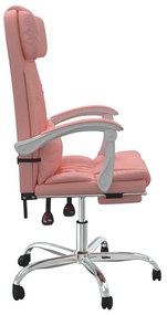 Cadeira escritório massagens reclinável couro artificial rosa