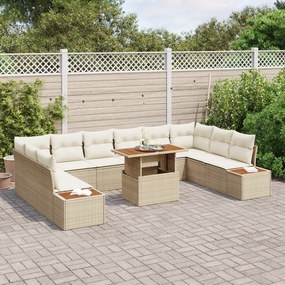 vidaXL Conjunto de Jantar para Jardim com 11 Peças e Almofadas Bege Poliratan Acácia