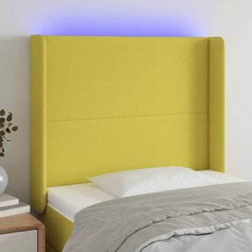 vidaXL Cabeceira de cama c/ luzes LED tecido 103x16x118/128 cm verde