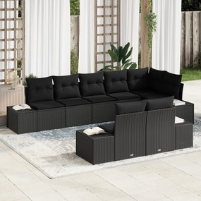 vidaXL Conjunto de Sofá de Jardim de 8 peças com Almofadas Preto de Rattan Plástico