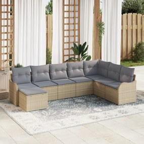 Conjunto de Sofás de Jardim com Almofadas Bege Poly Rattan 8 Peças