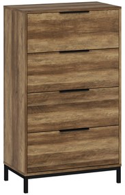HOMCOM Cómoda de 4 Gavetas Cómoda para Dormitório Alta com Puxadores Metálicos Cómoda Estreita para 62x35x105 cm Castanho Rústico | Aosom Portugal