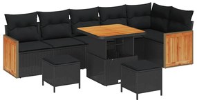 Conjunto de Sofá de Jardim vidaXL 9 Peças com Almofadas Preto Rattan P