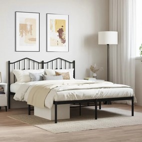 vidaXL Estrutura de cama com cabeceira 135x190 cm metal preto