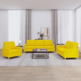 vidaXL 3 pcs conjunto de sofás com almofadões tecido amarelo-claro