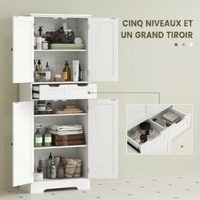 Móvel de casa de banho 60 x 30 x 160 cm, móvel de arrumação com gaveta e 4 portas, estilo moderno, branco