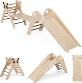 Parque dobrável para escalada para crianças Montessori de escalada em madeira com tema de panda Ginásio interior com escorrega Natural