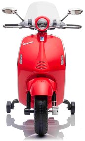 Vespa 946 para crinaças com marcha-atrás, licença, rodas auxiliares, bateria de lítio, 2 motores de 30 W, assento em couro, leitor de MP3 com entrada