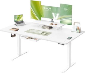 Secretária elétrica com altura ajustável, suporte para monitor e USB 160 x 80 x (72-120) cm Branca