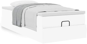 Estrutura de cama otomana com colchão branco couro falso
