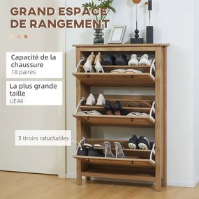 Sapateira, Móvel para sapatos, prateleira para sapatos, armário de 3 portas com abas, efeito de vime - em madeira natural