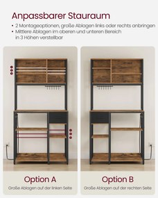 Armário de cozinha 40 x 80 x 180,4 cm com 4 tomadas castanho vintage-preto