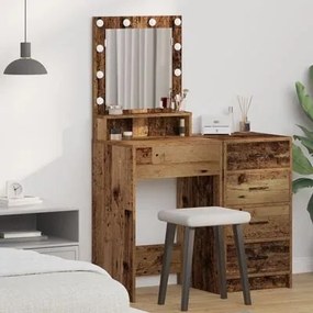 Mesa de Maquilhagem com Luzes LED - Madeira Antiga, 50x41x135 cm