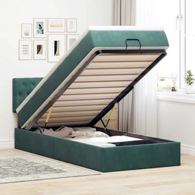 vidaXL Cama otomana com colchão & LEDs 80x200cm veludo verde-escuro