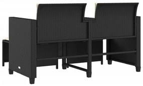 Sofá de jardim de 2 lugares com mesa e bancos vime PE preto