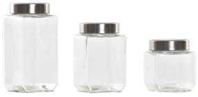 Conjunto de 3 Potes Dkd Home Decor Cristal Aço Inoxidável (500 Ml) (750 Ml) (1L) (3 Peças)