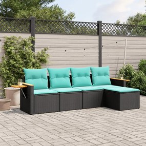 5 pcs conjunto de sofás p/ jardim c/ almofadões vime PE preto