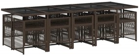 11 pcs conjunto jantar p/ jardim c/ almofadões vime PE castanho