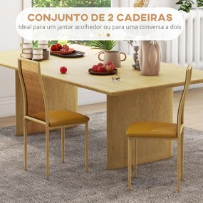 Conjunto de 2 Cadeiras de Sala de Jantar  com Encosto em Vime PE Assento Estofado em Couro PU 40x50x97 cm Ocre