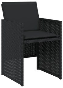 17 pcs conjunto de jantar p/ jardim c/ almofadões vime PE preto