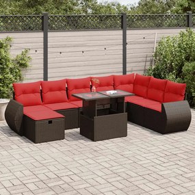 9 pcs conjunto sofás p/ jardim almofadões vime PE/acácia preto