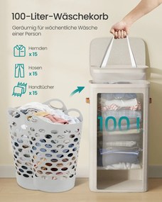 Cesto de roupa 42 x 32 x 75 cm suja prático com compartimentos e tampa bege cappuccino