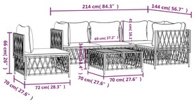 6 pcs conjunto lounge de jardim com almofadões aço branco