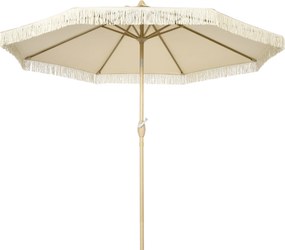 Outsunny Chapéu de Sol Exterior Ø265x244 cm Chapéu de Sol de Jardim com Ângulo Ajustável Manivela Franjas de Estilo Boho Creme | Aosom Portugal
