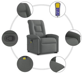 Poltrona elevatória de massagens tecido cinzento-escuro