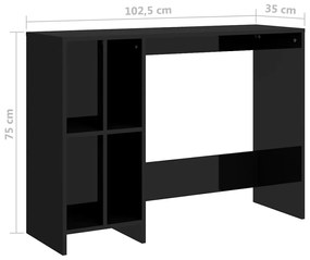 Secretária 102,5x35x75 cm derivados de madeira preto brilhante