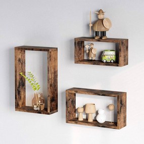Conjunto 3 Prateleiras de parede em castanho vintage