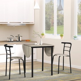 Conjunto de mesa oval extensível e 2 cadeiras – mesa com abas – metal e MDF – preto e natural