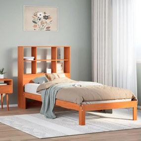 vidaXL Cama c/ estante sem colchão 100x200cm pinho maciço castanho-mel