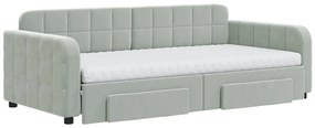 Sofá-cama c/ gavetão e gavetas 90x190 cm veludo cinzento-claro
