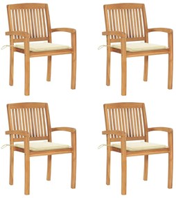 vidaXL Cadeiras de jardim empiháveis c/ almofadões 4 pcs teca maciça