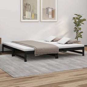 vidaXL Sofá-cama de puxar 2x(80x200) cm pinho maciço preto