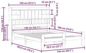Cama com estante sem colchão 140x190 cm pinho maciço branco